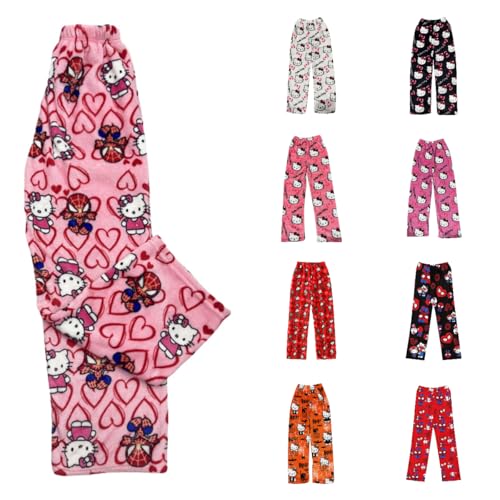 𝐇𝐞𝐥𝐥𝐨 𝐊𝐢𝐭𝐭𝐲 und 𝐒𝐩𝐢𝐝𝐞𝐫𝐦𝐚𝐧 Pyjama Hose Weihnachten, Flanell Pyjamahose Damen Lang Flauschig Schlafanzughose Y2K Schlafhose Weich Schlafanzug Hose XS Weihnachtshose für Herren Kinder von Generic