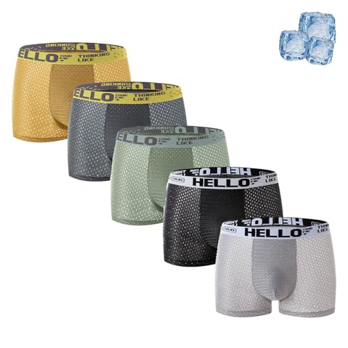 Hello Mesh Mens Underwear, 5 Packs Hello Underwear for Men Boxer Briefs Breathable Summer Ice Silk Men's Mesh Underwears (Set A,XL) von Generic