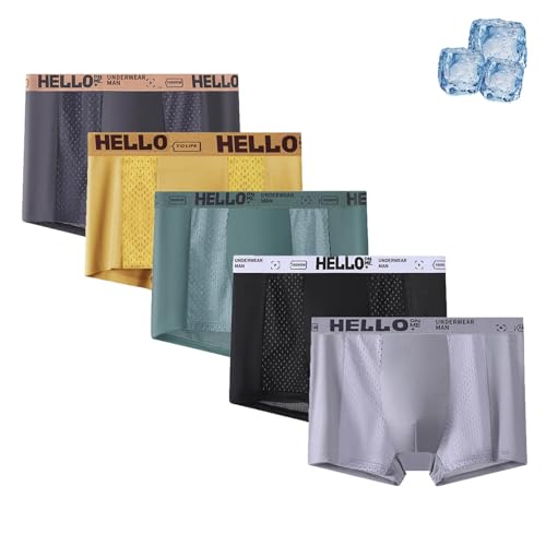 Hello Mesh Mens Underwear, 5 Packs Hello Underwear for Men Boxer Briefs Breathable Summer Ice Silk Men's Mesh Underwears (Set B,4XL) von Generic