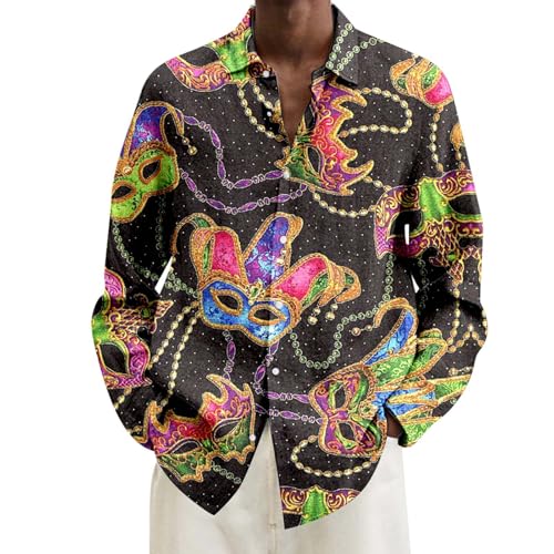 Hemd 80er Jahre Herren Langarm, Faschingskostüme Männer 70er Hemd, Hawaiihemd Männer 60er Hip Hop Disco Outfit Mit Bunte Muster Und Knopfleiste Funky Lustig 90er Jahre Oversize Hemd Für Karneval Party von Generic