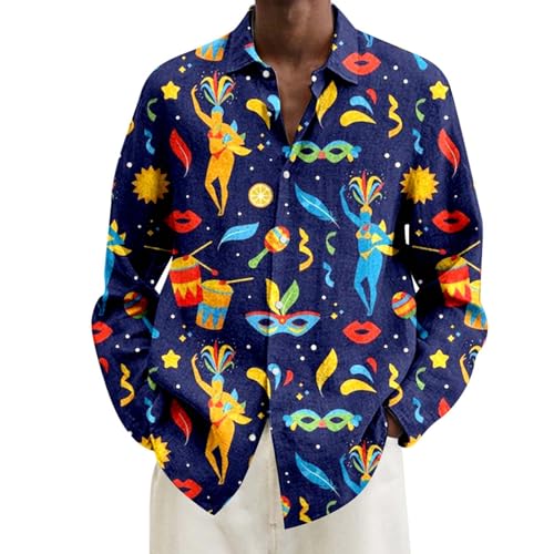 Hemd 80er Jahre Herren Langarm, Karneval Kostüm Herren 70er Hemd, 60er Jahre Outfit Herren Hip Hop Disco Hawaiihemd Mit Bunte Muster Und Knopfleiste Retro Lustig 90er Jahre Freizeithemden Für Herren von Generic
