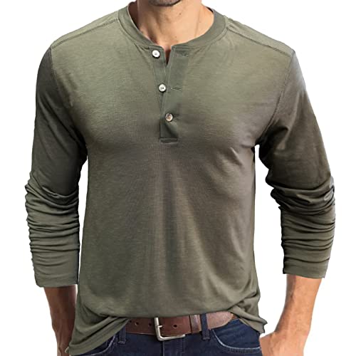 Hemd Herren, Casual Henley Langarmshirt Herren Baumwolle Basic Hemd Long Sleeve Henley T-Shirts Sport Thermo Langärmelig Einfarbig Unterhemd Langarmshirt Herren Grün M von Generic