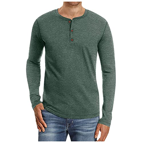 Hemd Herren, Casual Henley Langarmshirt Herren Baumwolle Basic Hemd Long Sleeve Henley T-Shirts Sport Thermo Langärmelig Einfarbig Unterhemd Sweatshirt Herren ohne Kapuze Grün L von Generic