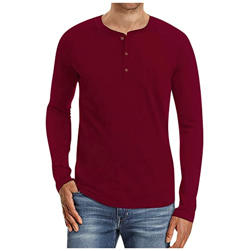 Hemd Herren, Casual Henley Langarmshirt Herren Baumwolle Basic Hemd Long Sleeve Henley T-Shirts Sport Thermo Langärmelig Einfarbig Unterhemd T Shirts MäNner Rot XL von Generic