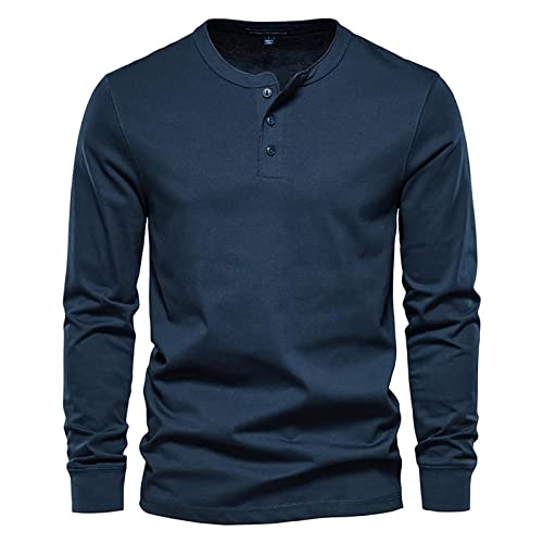 Hemd Herren, Henley Shirt Langarmshirt Herren Einfarbig Fit Casual Tshirt Herren Langarmshirt KnöPfe T Shirts Mit Tasche Poloshirt Herren Kragenlos Hemden Herren T Shirt blau L von Generic