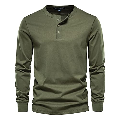 Hemd Herren, Henley Shirt Langarmshirt Herren Einfarbig Fit Casual Tshirt Herren Langarmshirt KnöPfe T Shirts Mit Tasche Poloshirt Herren Kragenlos Hemden Pullover Grün 3XL von Generic