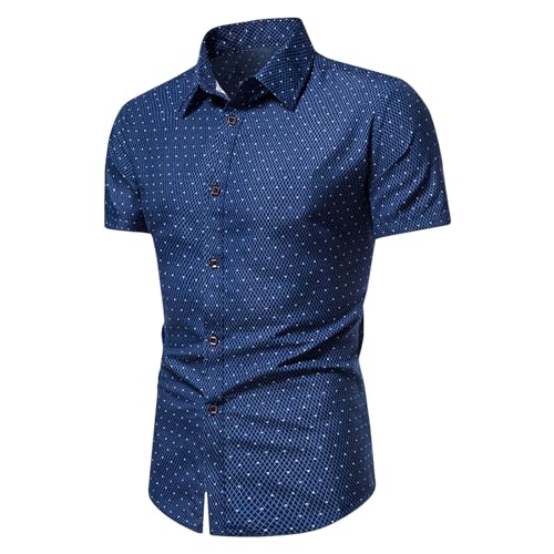 Hemd Herren Baumwolle Business Hemden Kurzarm Freizeithemden Sommer Kurzarmhemd Slim Fit Herrenhemden Einfarbig Stehkragenhemd Bügelfrei Sommerhemd Fischerhemd Sale Angebote Marine XL von Generic