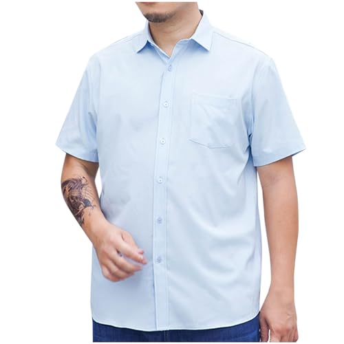 Hemd Herren Baumwolle Kurzarm Hemden Sommer Freizeithemden Business Kurzarmhemd Freizeit Bügelfrei Herrenhemden Oversized Fischerhemd Stehkragenhemd Hellblau 5XL von Generic