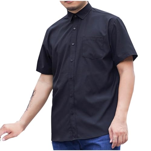 Hemd Herren Baumwolle Kurzarm Hemden Sommer Freizeithemden Business Kurzarmhemd Freizeit Bügelfrei Herrenhemden Oversized Fischerhemd Stehkragenhemd Schwarz 7XL von Generic