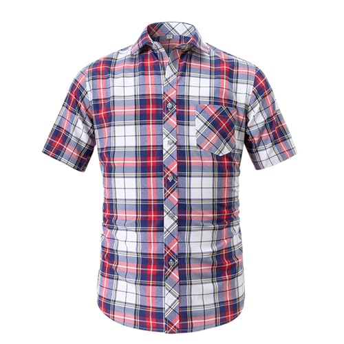 Hemd Herren Baumwolle Kurzarm Kariertes Hemden Sommer Freizeithemden Business Kurzarmhemd Herrenhemden Bügelfrei Businesshemd Freizeit Fischerhemd Blau M von Generic