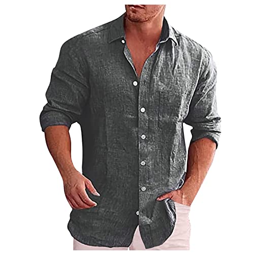 Hemd Herren Baumwolle Leinenhemd Herren Hemd Langarm Regular Fit Freizeithemd Shirts Langarmhemd Einfarbig Basic Shirt Leicht Männer Strand-Shirt T Shirt Herren grau M von Generic