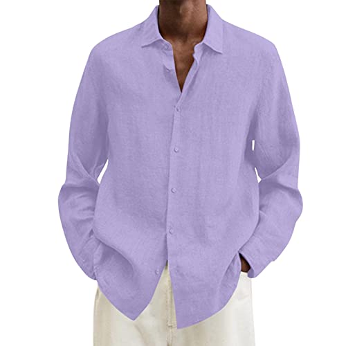 Hemd Herren Baumwolle Leinenhemden Langarm Herren Hemd Langarm Herren Freizeithemden Einfarbige Baumwolle Leichte Hemden Regular Fit Shirt (Violett, XXXXL) von Generic