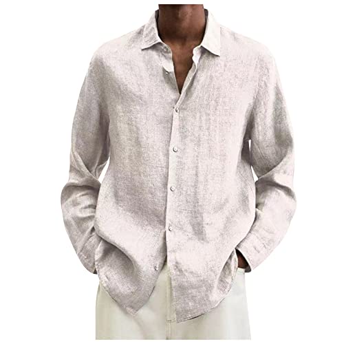 Hemd Herren Baumwolle Leinenhemden Langarm Herren Hemd Langarm Herren Freizeithemden Einfarbige Baumwolle Leichte Hemden Regular Fit Shirt Oversized Tshirt Herren Weiß L von Generic