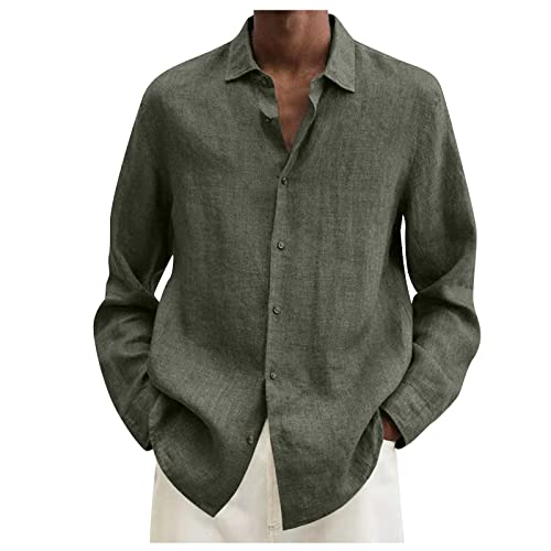 Hemd Herren Baumwolle Leinenhemden Langarm Herren Hemd Langarm Herren Freizeithemden Einfarbige Baumwolle Leichte Hemden Regular Fit Shirt Shirt Grün L von Generic