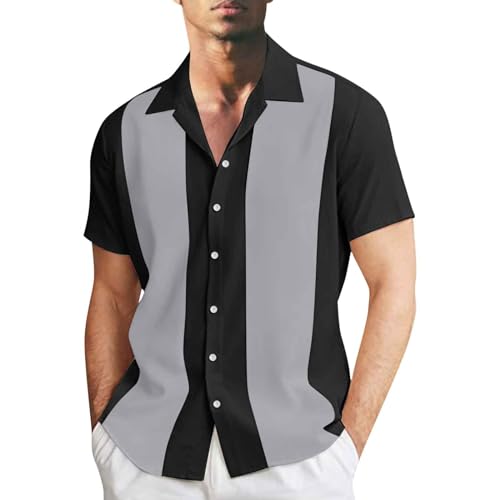 Hemd Herren Klassische Kurzarm Hemd Zweifarbig Gestreiftes Bowlinghemden Knopfverschluss Hawaiihemd Sommerhemd Bowling Shirt M盲nner Button Down Freizeithemd Casual Hawaiihemd Sommerhemd von Generic