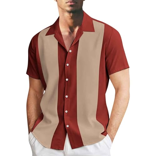 Hemd Herren Klassische Kurzarm Hemd Zweifarbig Gestreiftes Bowlinghemden Knopfverschluss Hawaiihemd Sommerhemd Bowling Shirt M盲nner Button Down Freizeithemd Casual Hawaiihemd Sommerhemd von Generic