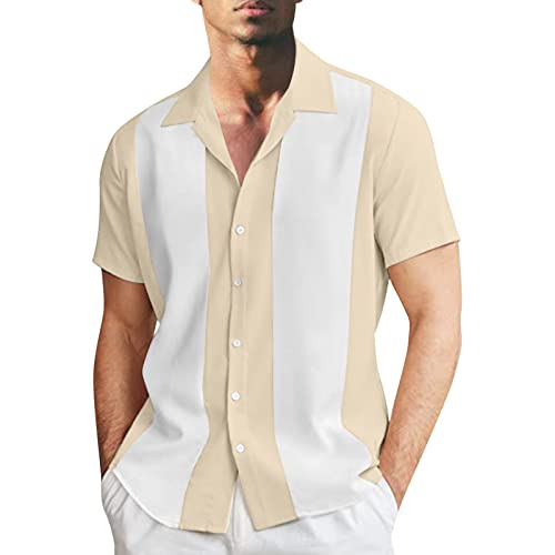 Hemd Herren Klassische Kurzarm Hemd Zweifarbig Gestreiftes Bowlinghemden Knopfverschluss Hawaiihemd Sommerhemd Bowling Shirt Männer Button Down Freizeithemd Casual Hawaiihemd Sommerhemd von Generic