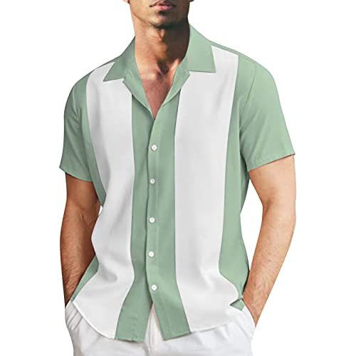 Hemd Herren Klassische Kurzarm Hemd Zweifarbig Gestreiftes Bowlinghemden Knopfverschluss Hawaiihemd Sommerhemd Bowling Shirt Männer Button Down Freizeithemd Casual Hawaiihemd Sommerhemd von Generic