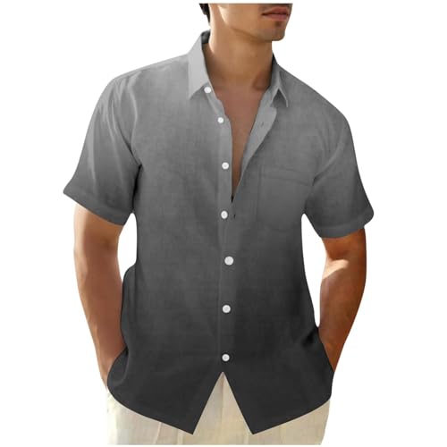Hemd Herren Kurzarm Baumwolle Hemden Sommer Freizeithemden Y2K Kurzarmhemd Freizeit Herrenhemden Bügelfrei Stehkragenhemd Oversized Fischerhemd Dunkelgrau L von Generic