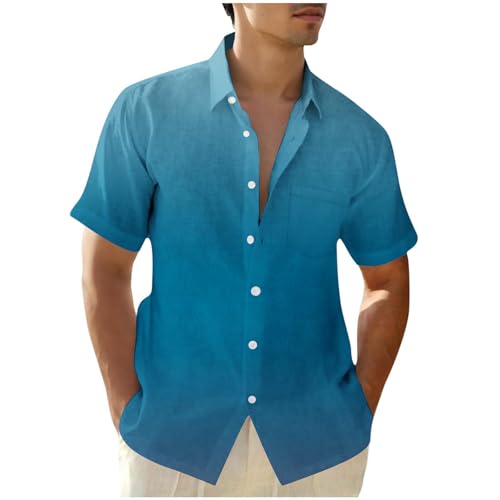 Hemd Herren Kurzarm Baumwolle Hemden Sommer Freizeithemden Y2K Kurzarmhemd Freizeit Herrenhemden Bügelfrei Stehkragenhemd Oversized Fischerhemd Marine 5XL von Generic