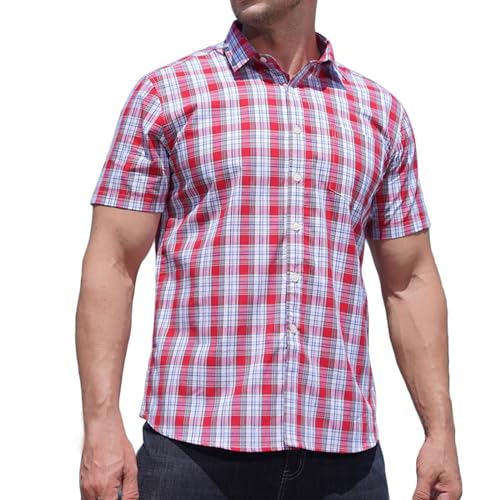 Hemd Herren Kurzarm Baumwolle Hemden Sommer Kariertes Freizeithemden Button Down Kurzarmhemd Freizeit Herrenhemden Oversized Fischerhemd Classic Businesshemd Prime 03 Rot S von Generic