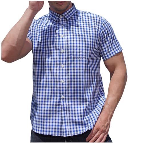 Hemd Herren Kurzarm Baumwolle Hemden Sommer Kariertes Freizeithemden Button Down Kurzarmhemd Freizeit Herrenhemden Oversized Fischerhemd Classic Businesshemd Warehouse 01 Blau 4XL von Generic