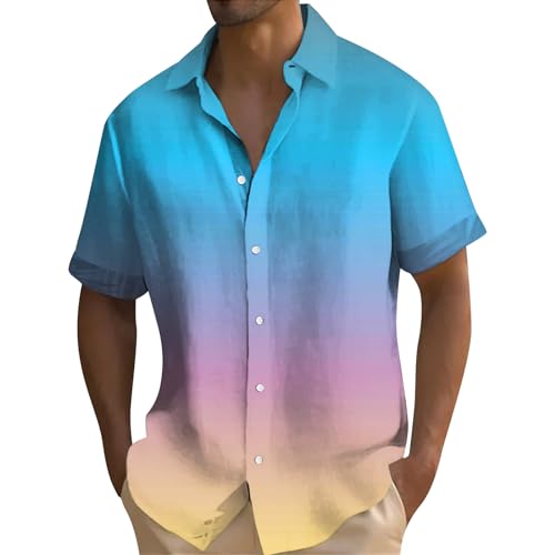 Hemd Herren Kurzarm Henley Shirt Langarm Weisses Männer Gradient Button Down Hemden Freizeithemd Lässige Lose Fit Beach Shirts Strandbluse von Generic