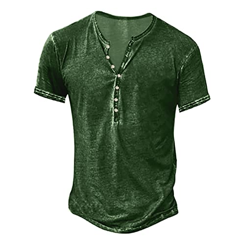 Hemd Herren Kurzarm Henley Shirt Männer Freizeithemd Vintage Casual Leicht Baumwolle Slim Fit T-Shirt von Generic