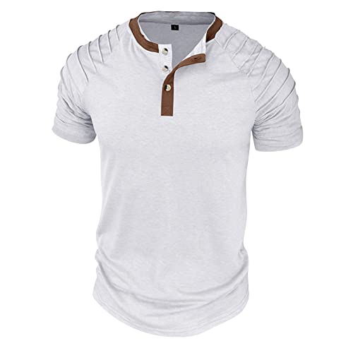 Hemd Herren Kurzarm Henley Shirt Männer Freizeithemd Vintage Casual Slim Fit Knopf T-Shirt Muskelshirt Basic-T-Shirt Sommer-Oberteile Sommer Training Raglan T-Shirt Henley Shirts für Herren von Generic