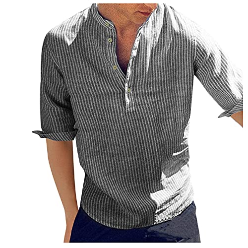 Hemd Herren Kurzarm Ohne Kragen Button-up Gestreift Loose Fit Hawaiihemd Basic Shirt For Männert Für Den Urlaub Freizeithemden Mit Druckknopf Retro Comfort Fit Sommerhemd Hemd Herren Kurzarm Ohne Kragen Button-up Gestreift Loose Fit Hawaiihemd Basic Shirt For Männert Für Den Urlaub Freizeithemden Mit Druckknopf Retro Comfort Fit Sommerhemd von Generic