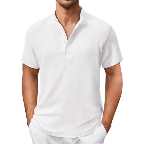 Hemd Herren Kurzarm Sommer Einfarbig Henley Shirt Regular Fit Stehkragen Hemden Leicht Dünne Freizeithemd Casual Basic Sommerhemd Männer Strandhemd Mode Lässige Herrenhemden Kurzarmhemd von Generic