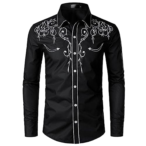 Hemd Herren Langarm, Modische Hemden Herren mit Bedruckte Herrenhemden Slim Fit Vintage Casual Langarmhemd Bedrucken Westernhemd Erwachsener Oberhemden Western Cowboy Herrenhemd von Generic