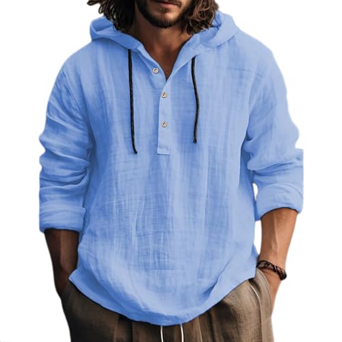 Hemd Herren Langarm Hemden Button Down Shirts Kapuzenpullover Pullover Dünner Baseball-Sweatshirt Leinenhemd Herren mit Kapuze Vintage Hoodie Dünn Hawaii Hemd Männer Einfarbig Lässig Sommerhemd von Generic