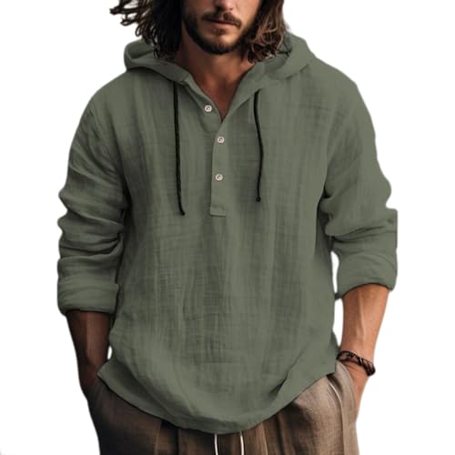 Hemd Herren Langarm Hemden Button Down Shirts Kapuzenpullover Pullover Dünner Baseball-Sweatshirt Leinenhemd Herren mit Kapuze Vintage Hoodie Dünn Hawaii Hemd Männer Einfarbig Lässig Sommerhemd von Generic