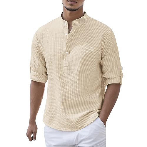 Hemd Herren Langarm Waffelstoff Freizeithemd Trachtenhemd Regular Fit Leicht Bügelfrei Langarmhemd Elegant Urlaub Hemd Casual Businesshemd Männer Frühling Oberteile von Generic