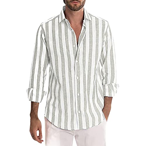 Hemd Herren Leinenhemd Herren Langarm gestreiftes Hemd Herren Regular Fit Freizeithemd Sommerhemd Hemd Herren Langarm Hemden Herren Sommer Freizeithemd von Generic