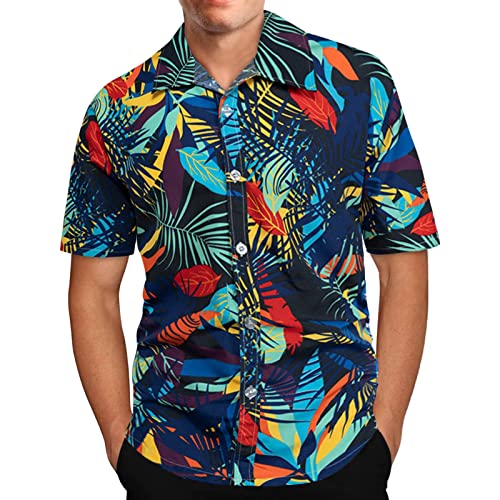 Hemd Herren Sommer Freizeithemd Palmen Druck T-Shirt Kurzarm Sommerhemd Hawaii Urlaub Strand Shirt Loose Fit Hemden Button Down Hawaiihemd Große Größen Longshirt Party Club Kurzarmhemd Herrenhemden von Generic