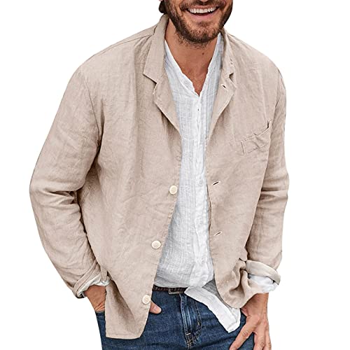 Hemd Herren Sommerjacke Herren Leicht Sportlich Leinenjacke Herren Sommer Übergangsjacke Langarm Hemdjacke Einfarbig Leinenhemd Mit Knopfleiste Herrenjacke Freizeithemd Trachtenjacke von Generic