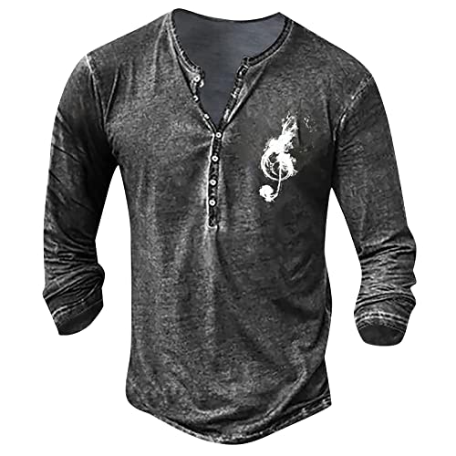 Hemd Herren T-Shirt Basic Freizeit Langarm Henley Shirt Langarmhemd mit Knopfleiste Retro Strick Drucken Langarmshirt Sportshirt V-Ausschnitt Slim Fit Funktionsshirt Herren Langarm grau XL von Generic