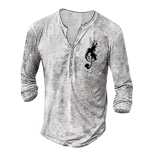 Hemd Herren T-Shirt Basic Freizeit Langarm Henley Shirt Langarmhemd mit Knopfleiste Retro Strick Drucken Langarmshirt Sportshirt V-Ausschnitt Slim Fit Sweatshirt Herren Weiß XL von Generic