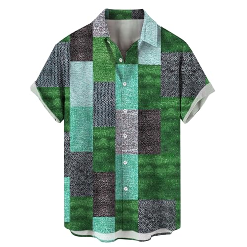 Hemd Herren Übergröße T Shirt Damen Slim Fit T-Shirts Herren Hellblau Hemd Herren Gemustertes Poloshirt Kurzarm Herren Blau Arbeitshemden für Herren, grün, XXXXXL von Generic