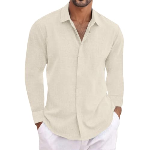 Hemd Leinen Herren Langarm Business Hemd Frühling Sommer Freizeithemd Revers Button Down Shirts Regular Fit Einfarbige Baumwolle Leinenhemd Oberteile von Generic