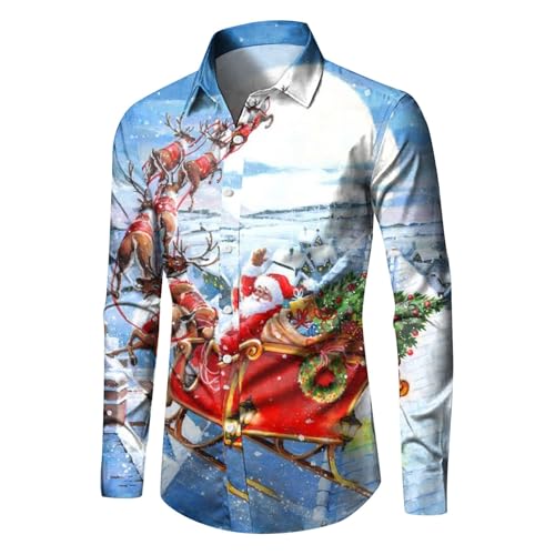 Hemd Weihnachten Herren Hawaii Hemd 3D Druck Weihnachtshemd Slim Fit Hemden Weihnachtspullover Lustig Weihnachtsmann Langarm Ugly Christmas Shirt Freizeithemd Xmas Hawaiihemd von Generic