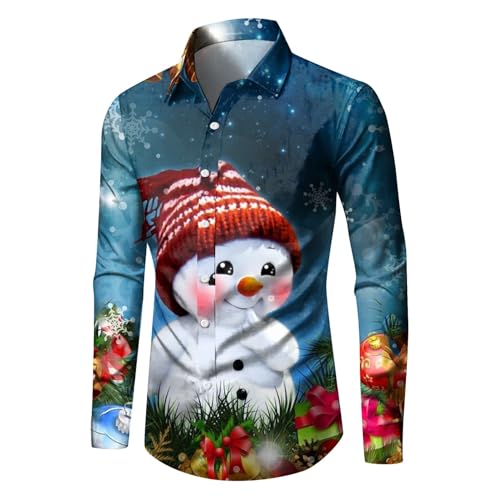 Hemd Weihnachten Herren Hawaii Hemd 3D Druck Weihnachtshemd Slim Fit Hemden Weihnachtspullover Lustig Weihnachtsmann Langarm Ugly Christmas Shirt Freizeithemd Xmas Hawaiihemd von Generic