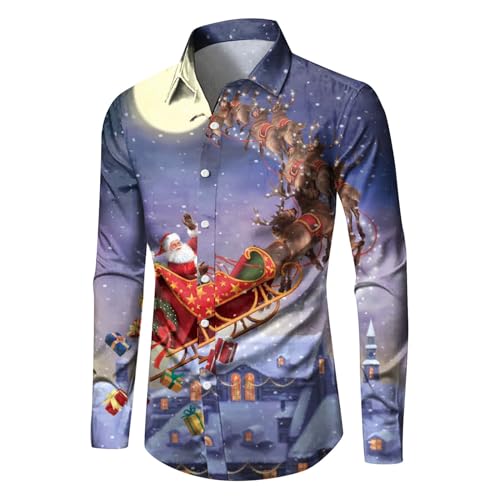 Hemd Weihnachten Herren Hawaii Hemd 3D Druck Weihnachtshemd Slim Fit Hemden Weihnachtspullover Lustig Weihnachtsmann Langarm Ugly Christmas Shirt Freizeithemd Xmas Hawaiihemd von Generic