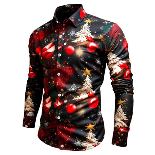 Hemd Weihnachten Herren Hawaii Hemd 3D Druck Weihnachtshemd Slim Fit Hemden Weihnachtspullover Lustig Weihnachtsmann Langarm Ugly Christmas Shirt Freizeithemd Xmas Hawaiihemd von Generic