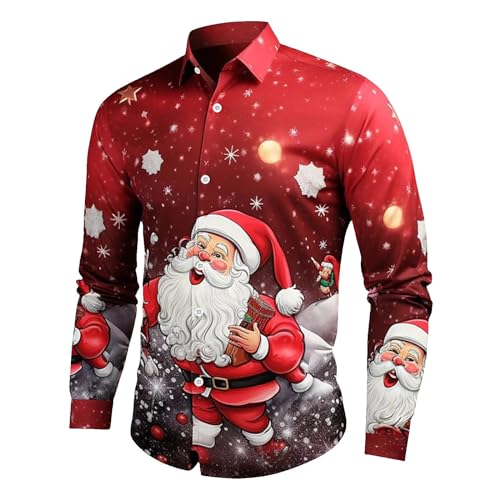Generic Herren Hawaii Hemd 3D Druck Weihnachtshemd Slim Fit Langarm Ugly Christmas Shirt Freizeithemd Xmas Weiß XXL von Generic