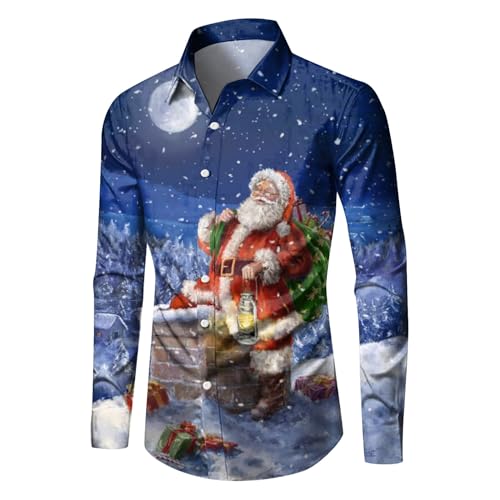 Generic Herren Weihnachten Hawaii Hemd 3D Druck Weihnachtshemd Slim Fit Langarm Ugly Christmas Shirt Freizeithemd Xmas Baumwolle 05 Dunkelblau M L von Generic