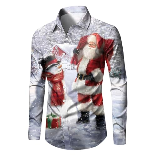 Generic Hawaiihemd mit 3D Druck Weihnachtshemd Slim Fit Herren XXL Rot Stehkragen Langarm Button-down 3D bedruckt Winter Handwäsche Plain hem stretchable Frauen, die Geschenke für Männer suchen Hemd von Generic