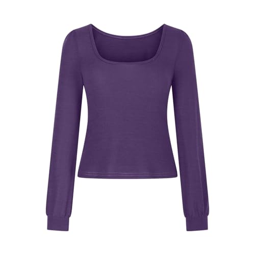 Hemdbluse Damen Langarm Slim Fit Tunika Bluseshirt Lässige Einfarbig Langarmshirt Eckiger Ausschnitt Oberteile Elegant Teenager Mädchen Shirtbluse Autumn Winter Basic Bluse Sportshirt Yoga Shirt von Generic